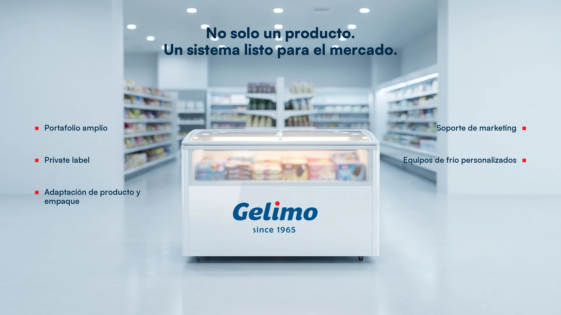 Soluciones Gelimo para socios con amplio portafolio, private label, soporte de marketing y equipos para puntos de venta