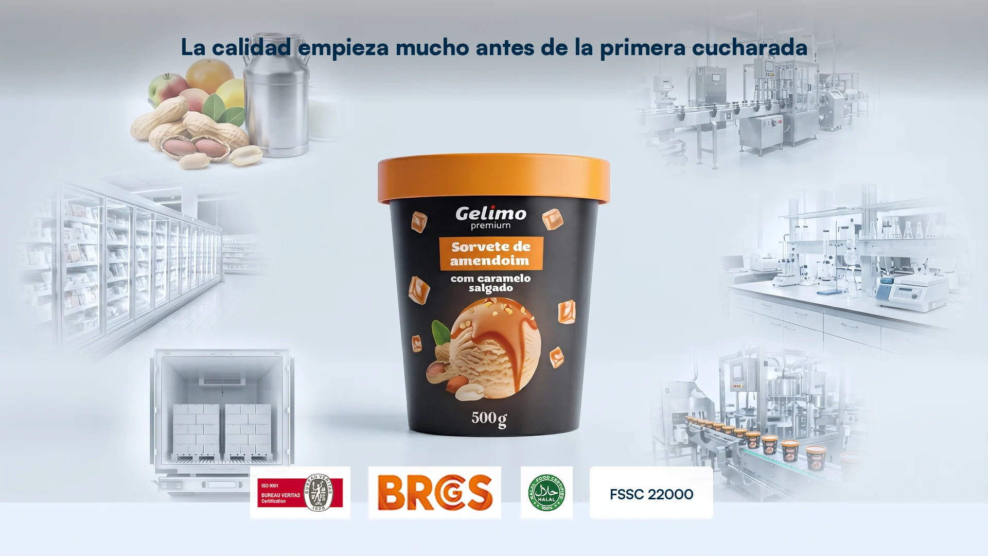 Control de calidad en la producción Gelimo con certificaciones internacionales FSSC 22000, BRCGS, Halal e ISO